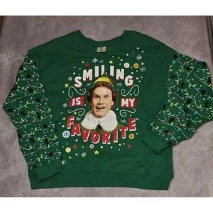 Elf Christmas Lighted Sweatshirt Adult 3XL Green Battery Operated Long Sleeve